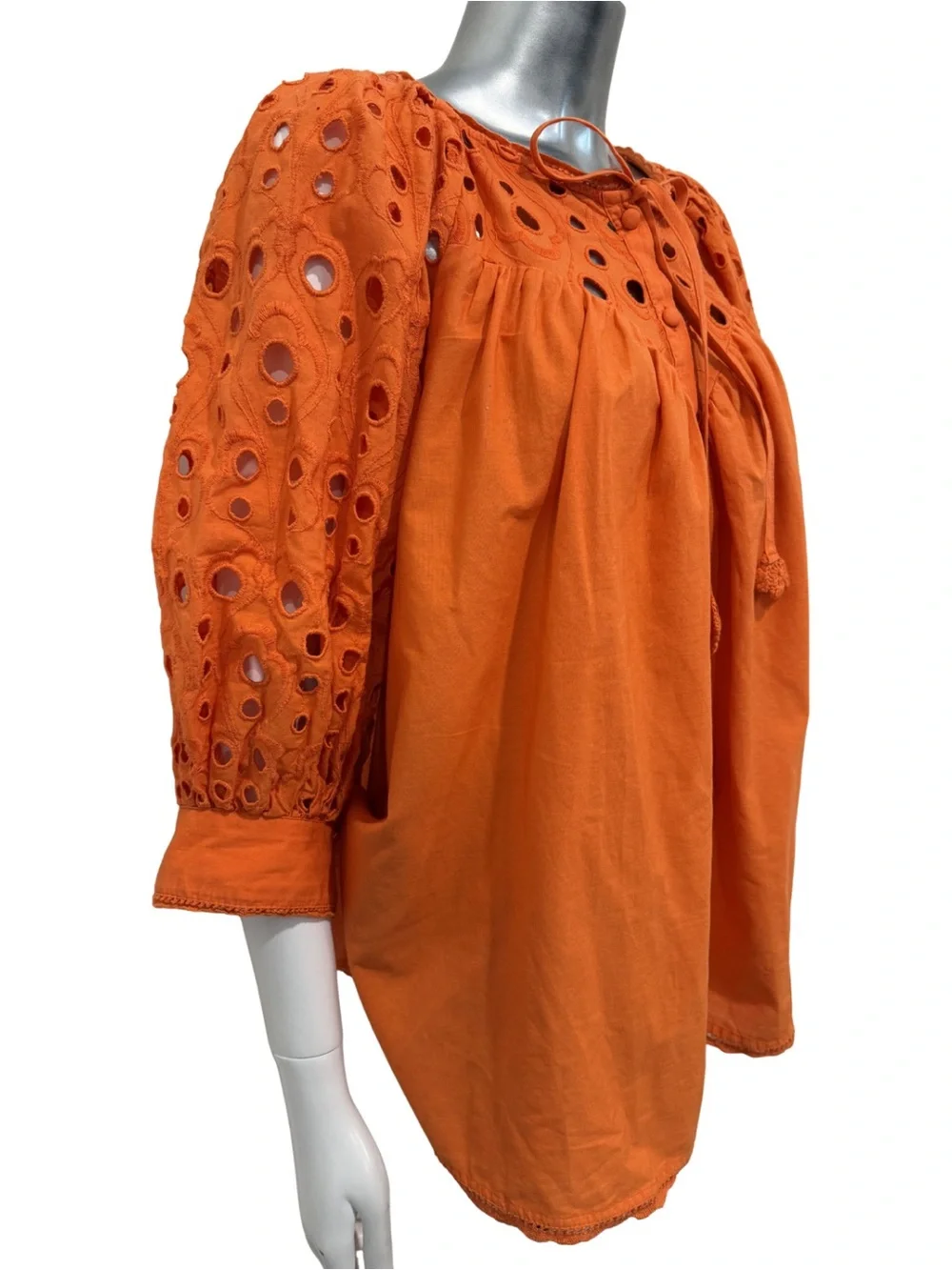 Anthropologie Orange Eyelet Peasant Blouse Size 1X Boho Cotton - Picture 8 of 10
